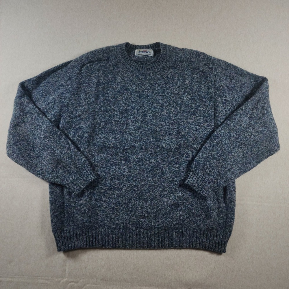 Antartex Scottish Wool Sweater Crewneck Blue Heather Knit Grandpa Vintage L